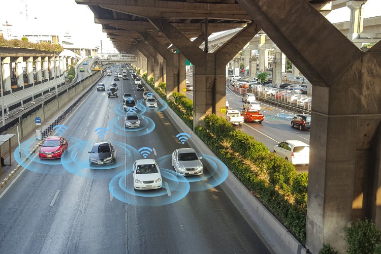 Stylized depiction of driverless cars on a highway | Revisiting the top technology trends from CES 2019